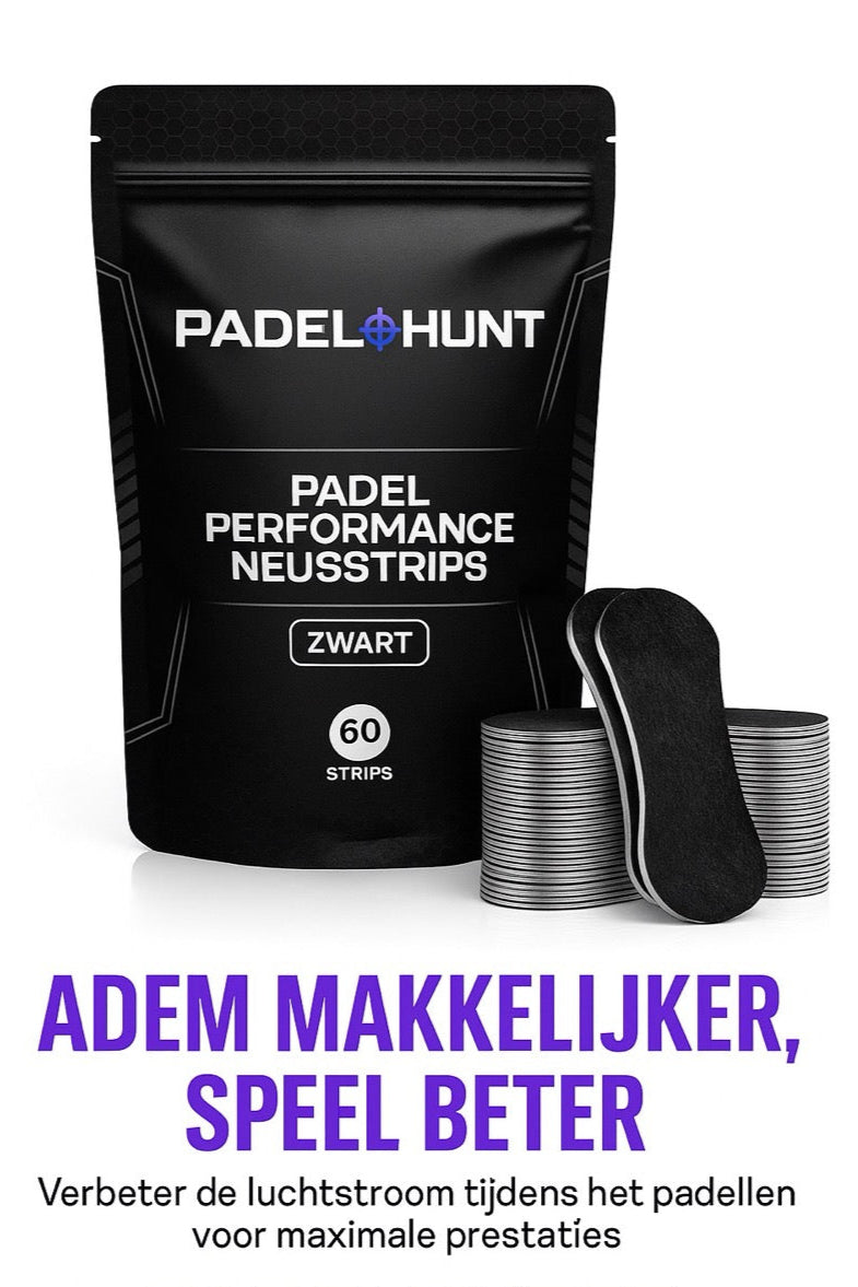 Zwarte Padel Performance Neusstrips van Padel Hunt – adem vrij en speel beter op de padelbaan.