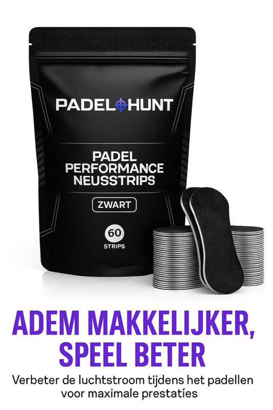 Zwarte Padel Performance Neusstrips van Padel Hunt – adem vrij en speel beter op de padelbaan.