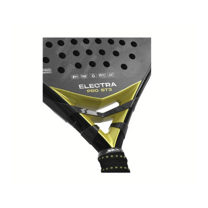 Detail van het blad van de Siux Electra Pro ST3 2024 met 15K Carbon en grof korrelprofiel voor maximale grip op de bal